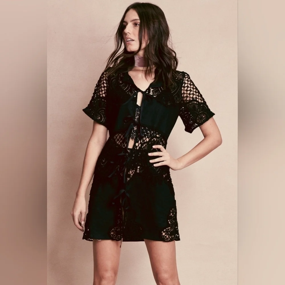 for love and lemons crochet dress For Love & Lemons Rosa Marie Maxi Dress S Crochet Inset Pretty Rose Romantic